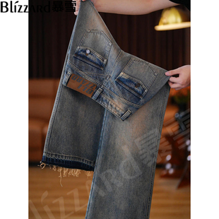暴雪【江石水墨】修腿魔法复古脏染直筒微喇叭牛仔裤女2025秋新款