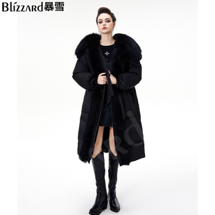 暴雪【钻石黑】貉子毛领90白鹅绒皮草羽绒服女中长款2025冬季新款