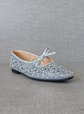 名典2025夏季新品女鞋 韩版时尚水钻套脚单鞋平底浅口女鞋d577320