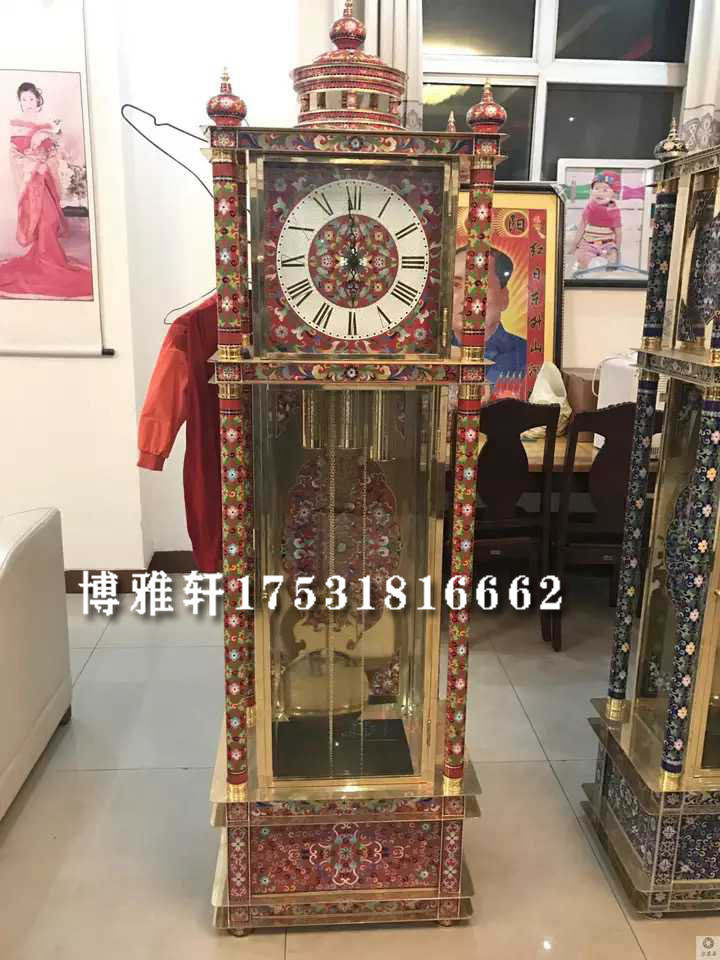 落地钟景泰蓝复古机械立钟德国赫姆勒五音簧表芯仿民国立钟客创意
