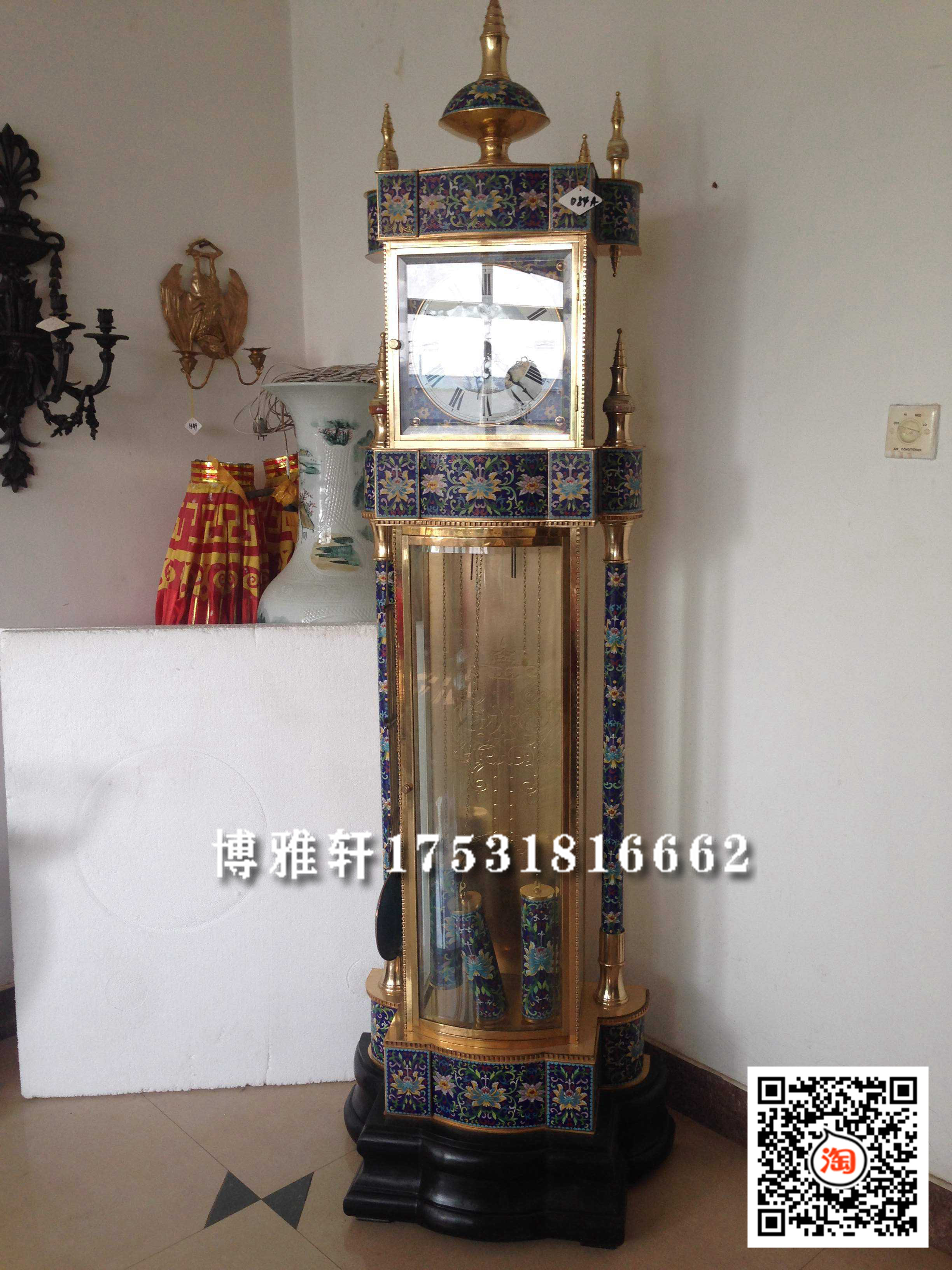 落地钟景泰蓝镀金德国赫姆勒机械立钟民国家居客厅纯铜机械重锤钟