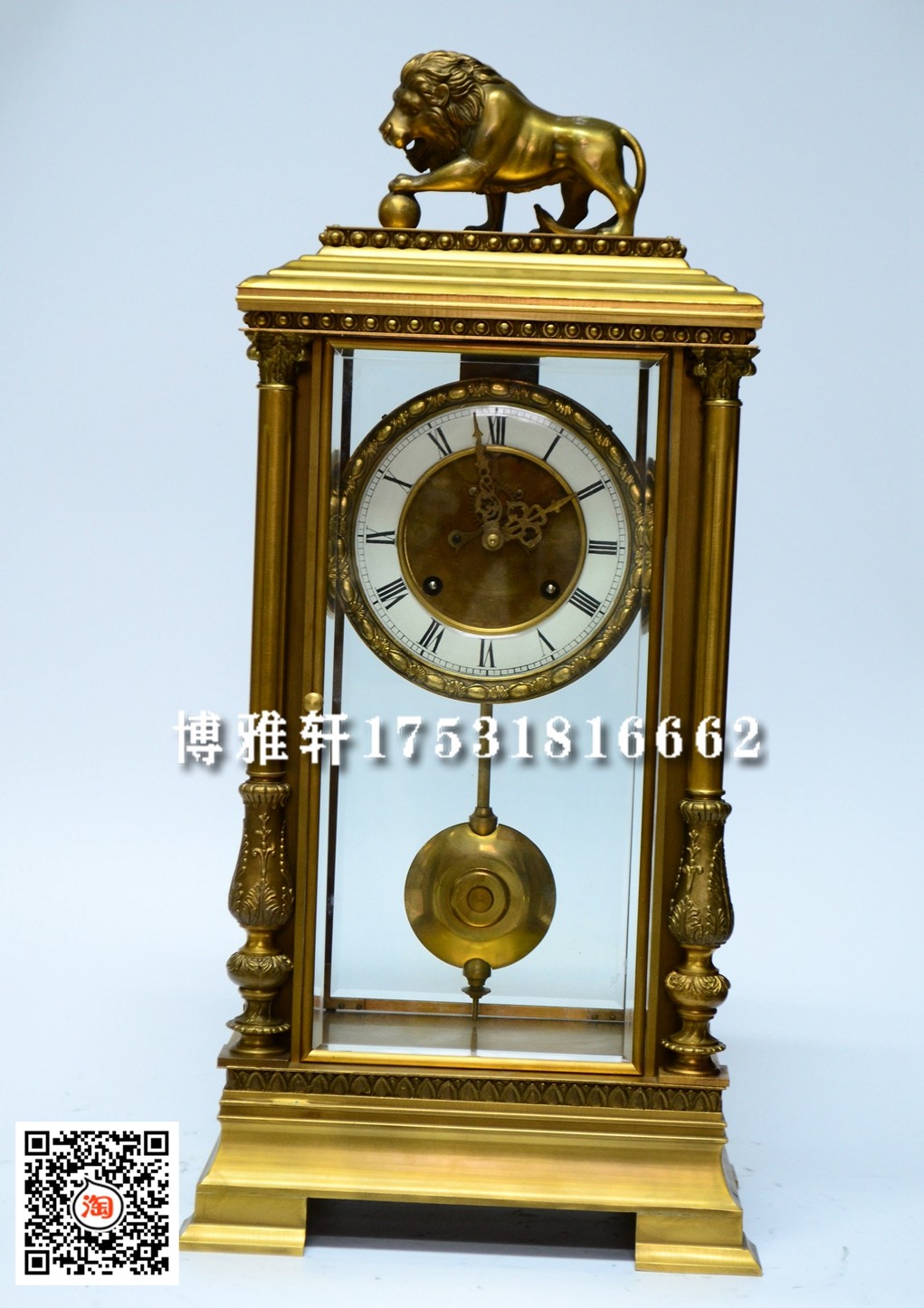 钟表狮子亭式座钟古典纯铜机械明卡轮表芯老式仿故宫古董收藏钟表