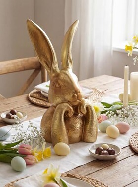 Wesiti Spring Rabbits Easter Decoration 复古金色树脂兔子雕像
