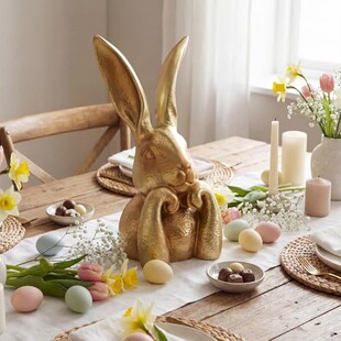 Easter Wesiti Spring Rabbits 复古金色树脂兔子雕像 Decoration