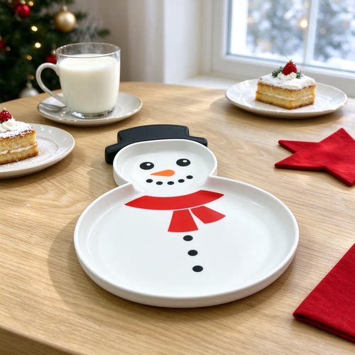 跨境新品Christmas snowman decorative serving tray 3d雪人托盘