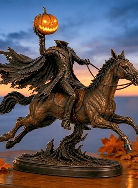 跨境新品 Headless Horseman Statue 发光无头骑士雕像树脂工艺品