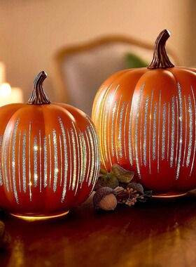节日装饰品 Starry Night Glass Pumpkin Orange 万圣节南瓜装饰