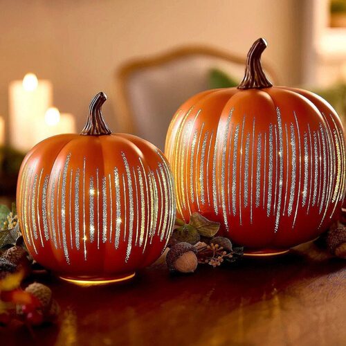 节日装饰品 Starry Night Glass Pumpkin Orange 万圣节南瓜装饰