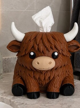 亚马逊便携式热销创新设计Highland cow tissue box高地牛纸巾盒