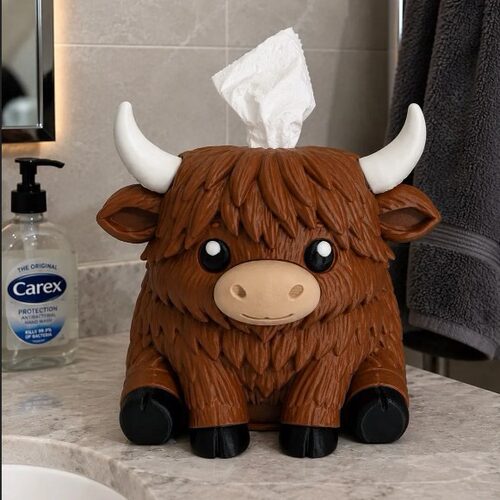 亚马逊便携式热销创新设计Highland cow tissue box高地牛纸巾盒