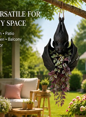 跨境新品Hanging Bat Plant Pot悬挂蝙蝠造型花盆 庭院植物盆栽饰