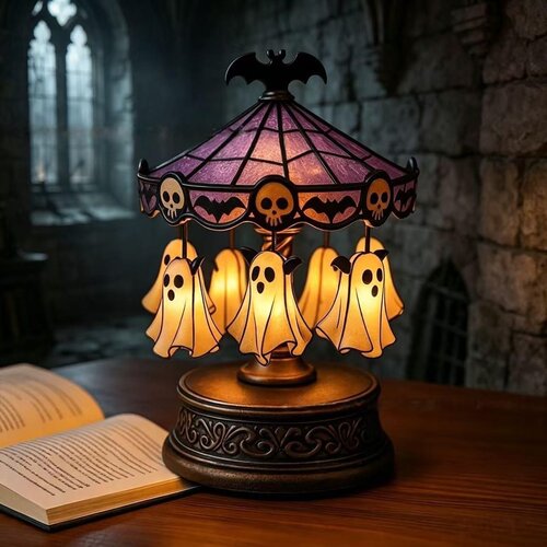 跨境新品Ghost Carousel Light 幽灵旋转木马灯 万圣节幽灵灯摆件