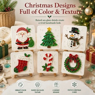 跨境新品Christmas Mosaic DIY Art Kit 圣诞节海玻璃DIY艺术套装