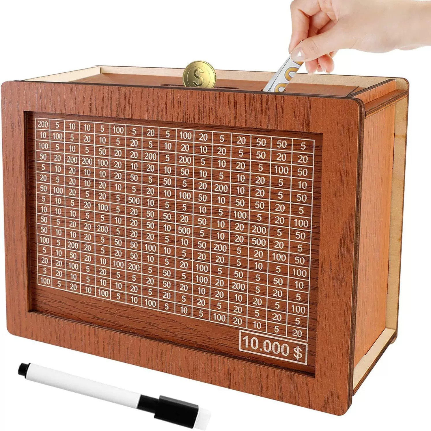 跨境现货 Money Box with Counter 家居桌面柜台存钱罐木质工艺品