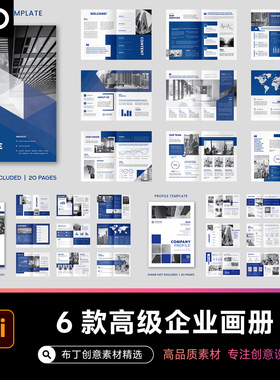 6套高端画册板式品牌蓝色企业公司产品宣传册内页封面排版ai素材