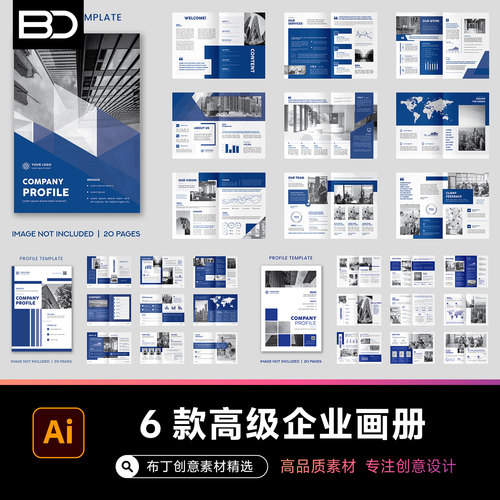 6套高端画册板式品牌蓝色企业公司产品宣传册内页封面排版ai素材