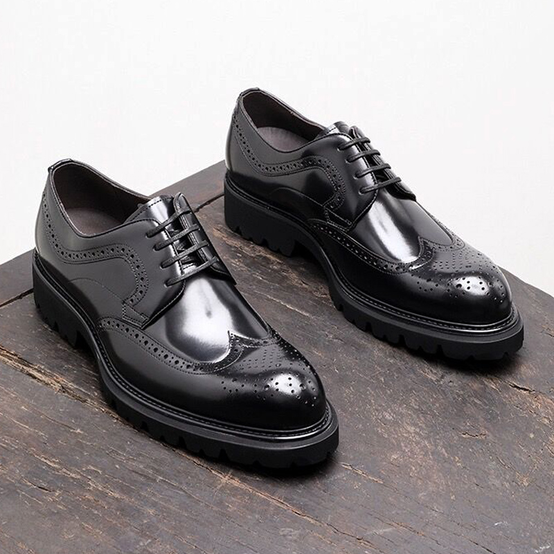英伦商务正装皮鞋男士尖头布洛克德比鞋雕花亮面男鞋真皮透气结婚