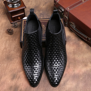 冬季男士英伦切尔西靴真皮短靴子男靴牛皮编织尖头牛皮靴高帮皮鞋