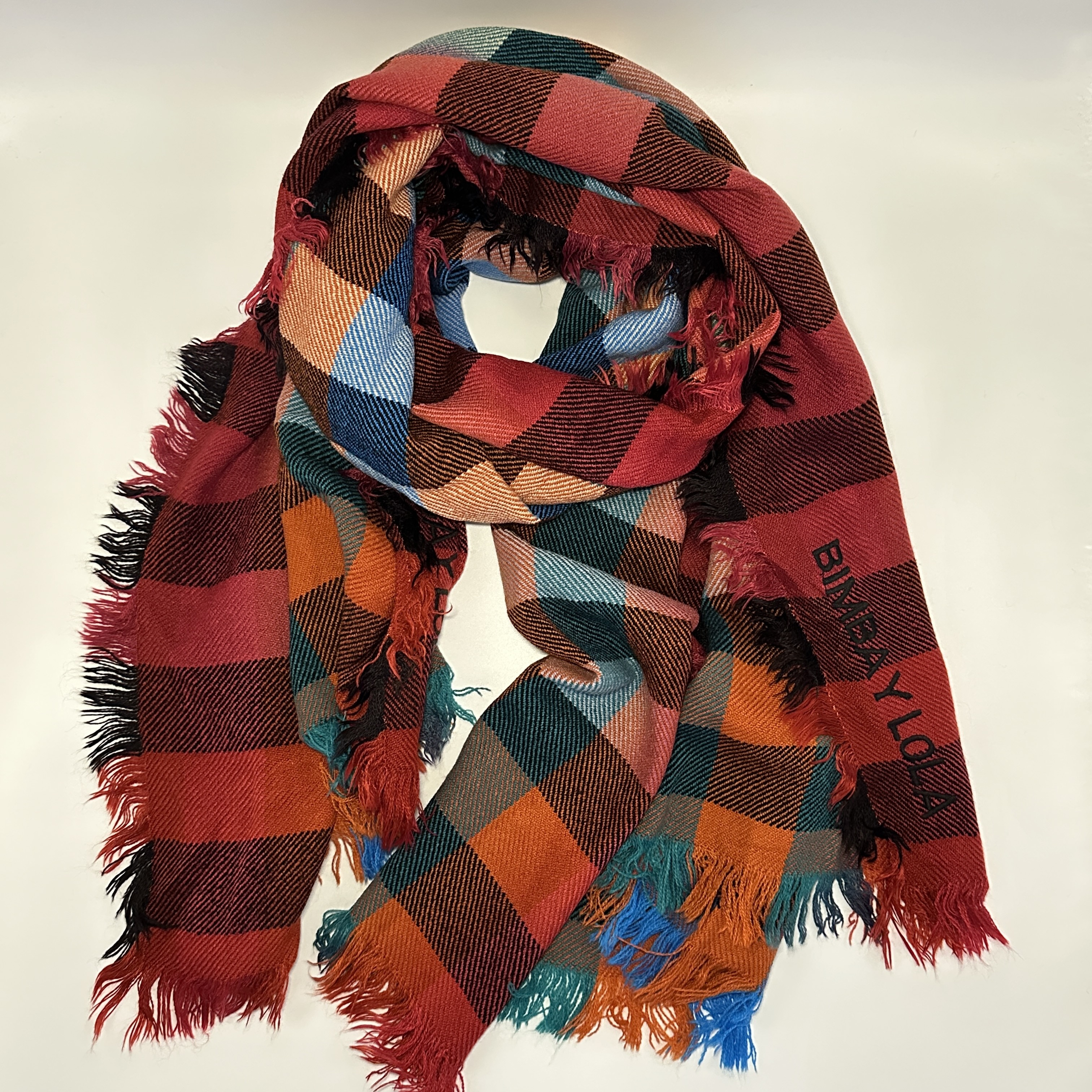 BIMBA Y LO*彩色格子柔软透气百搭围巾文艺复古护颈亲肤个性披肩