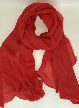 ZAR*红色纱纱感柔软围巾日常出游拍照简约时尚气色好文艺气质