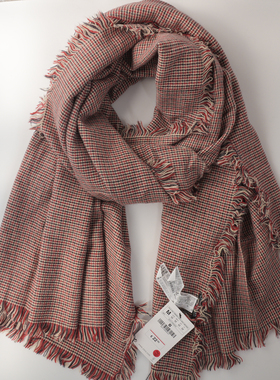 ZAR*家红色英伦经典小格子秋冬保暖百搭长围巾女款仿羊绒披肩