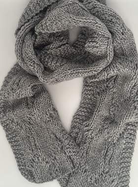 Z家浅灰色含羊毛麻花针织围巾保暖简约柔软舒适百搭冬季时尚