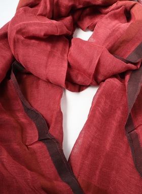 Z家复古纯色豆绿色豆沙色纱感围巾披肩亚麻文艺长款