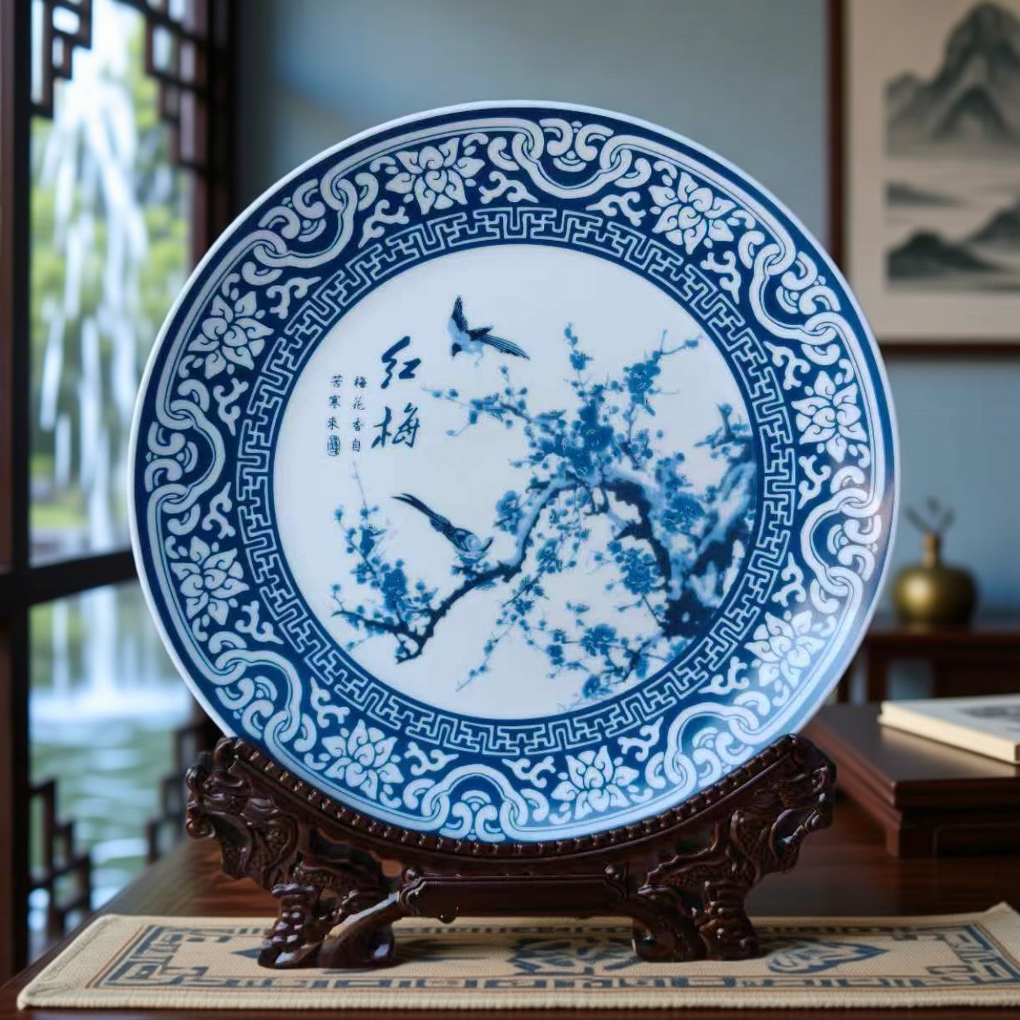 景德镇青花瓷装饰盘客厅梅兰竹菊坐盘书房陶瓷工艺品摆件家居装饰,家居饰品,装饰坐盘/挂盘,淘宝优惠券,粉丝福利购,淘宝优惠卷