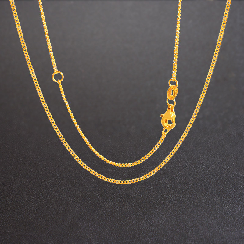 5G黄金项链999足金侧身链可调节24k纯金锁骨链送母亲妈妈款女素链