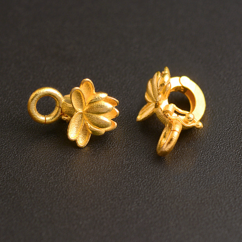 18k金古法莲花吊坠 扣黄金配件连接扣小米珠珍珠项链挂坠扣头