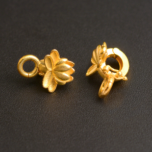 18k金古法莲花吊坠 扣黄金配件连接扣小米珠珍珠项链挂坠扣头