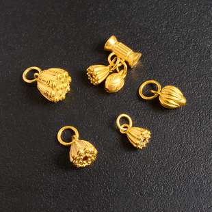 18k金小滴溜吊坠单坠古法金两世欢莲花莲蓬黄金铃铛爱心空心葫芦