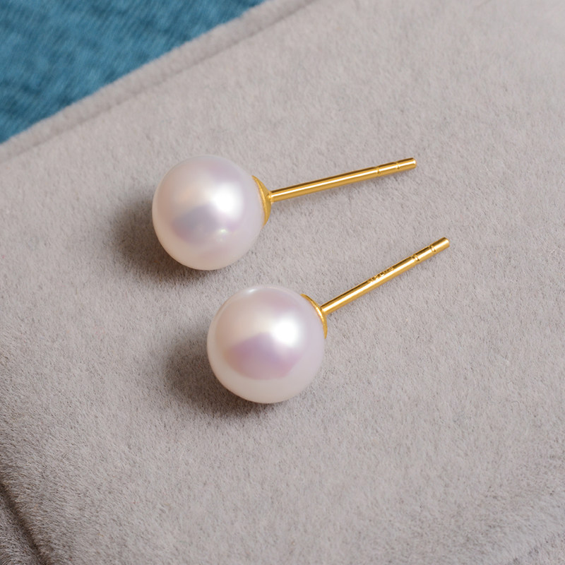 18k金珍珠耳钉女素钉天然淡水黄金au750纯金白金耳环2025新款气质,珠宝/钻石/翡翠,耳饰,淘宝优惠券,粉丝福利购,淘宝优惠卷