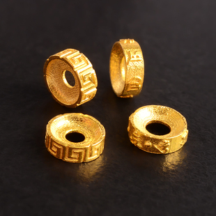 纯18k金隔片六字真言文玩直切珠手串散珠配珠配饰黄金珠药片回纹