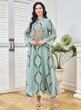 MT223中东新款领花亮片裙轻奢名媛派对礼服裙裙长裙跨境女