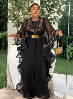 中东长袍开衫欧美迪拜优雅女装连衣裙两件套two pieces clothing