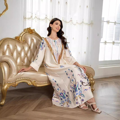 SW0811女装长袍欧美印花晚礼服Abaya连衣裙