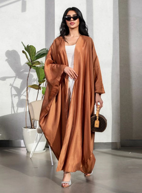 MQ137 跨境中东迪拜纯色开衫长袍速卖通亚马逊女装土耳其长裙