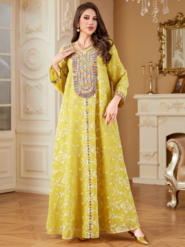 高个子女170连衣裙子长裙绣花巴基斯坦印度clothes yellow dress