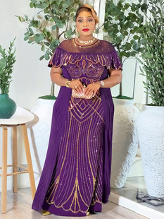 宴会女装非洲大码big size连衣裙重工钉珠演出长裙鱼尾礼服dress