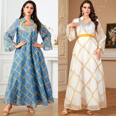 4035新款亚马逊跨境女装长裙穆斯林中东长袍马来印尼连衣裙