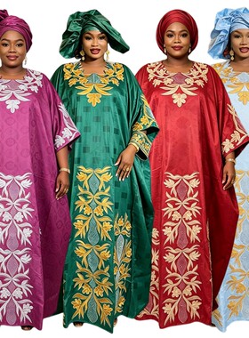 非洲大码女装提花布长裙东南亚欧美绣花烫钻连衣裙 women clothes