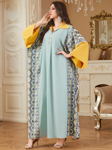 东南亚气质度假女拼色蝙蝠袖宽松舒适日常休闲loose dress skirt