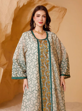 SW021欧美外贸女士长袍时尚网纱连衣裙Abay