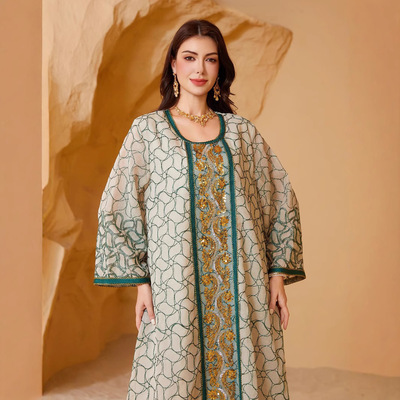 SW021欧美外贸女士长袍时尚网纱连衣裙Abay