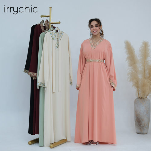 大码V领花边刺绣连衣裙沙漠旅游女装收腰优雅时尚african dress