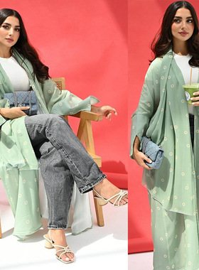 MQ165 modest欧美跨境印花开衫宽松长袖长款迪拜土耳其新款连衣裙