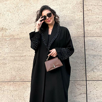 modest女装黑色外套重工烫钻印度indian时尚开衫旅游时尚长裙子
