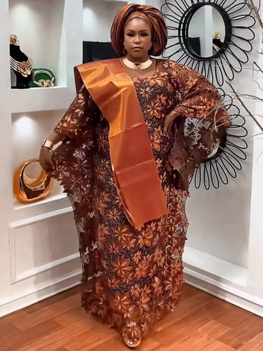 非洲大码女装长袍长裙套装头巾珠片连衣裙两件套two pieces women