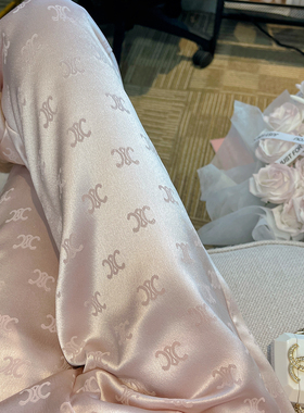粉色醋酸缎面冰丝阔腿裤女春夏季高腰垂感宽松印花直筒抖抖拖地裤